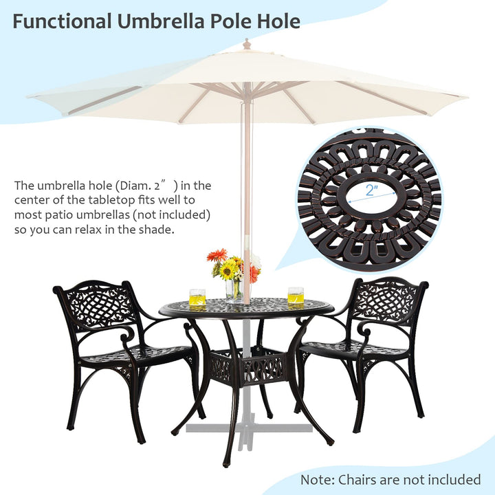 Giantex 3 Pcs Patio Bistro Set, Cast Aluminum Outdoor Dining Set,Round Patio Table with Umbrella Hole, 2 Patio Chairs