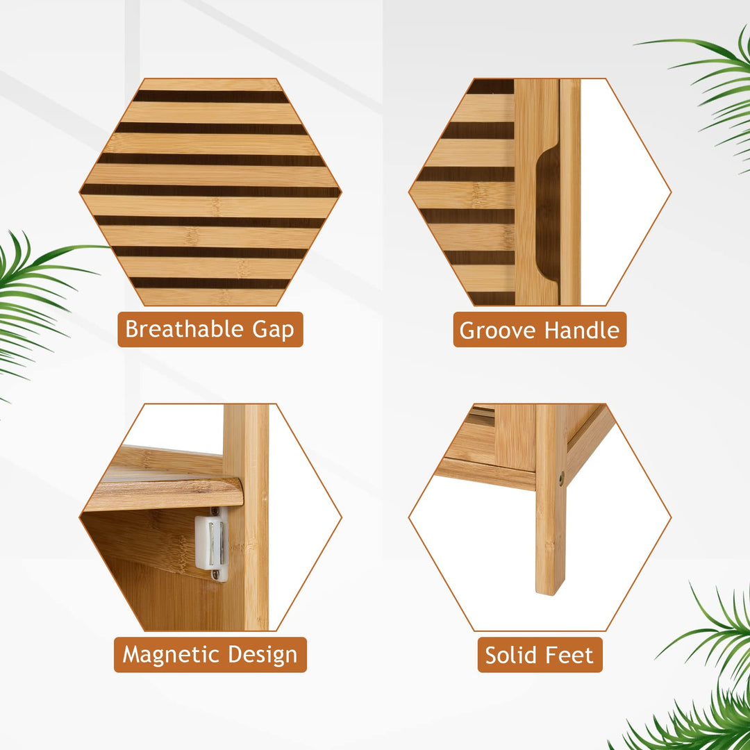Giantex Bathroom Floor Cabinet, Bamboo Storage Cabinet w/Single Door &amp; Open Shelves