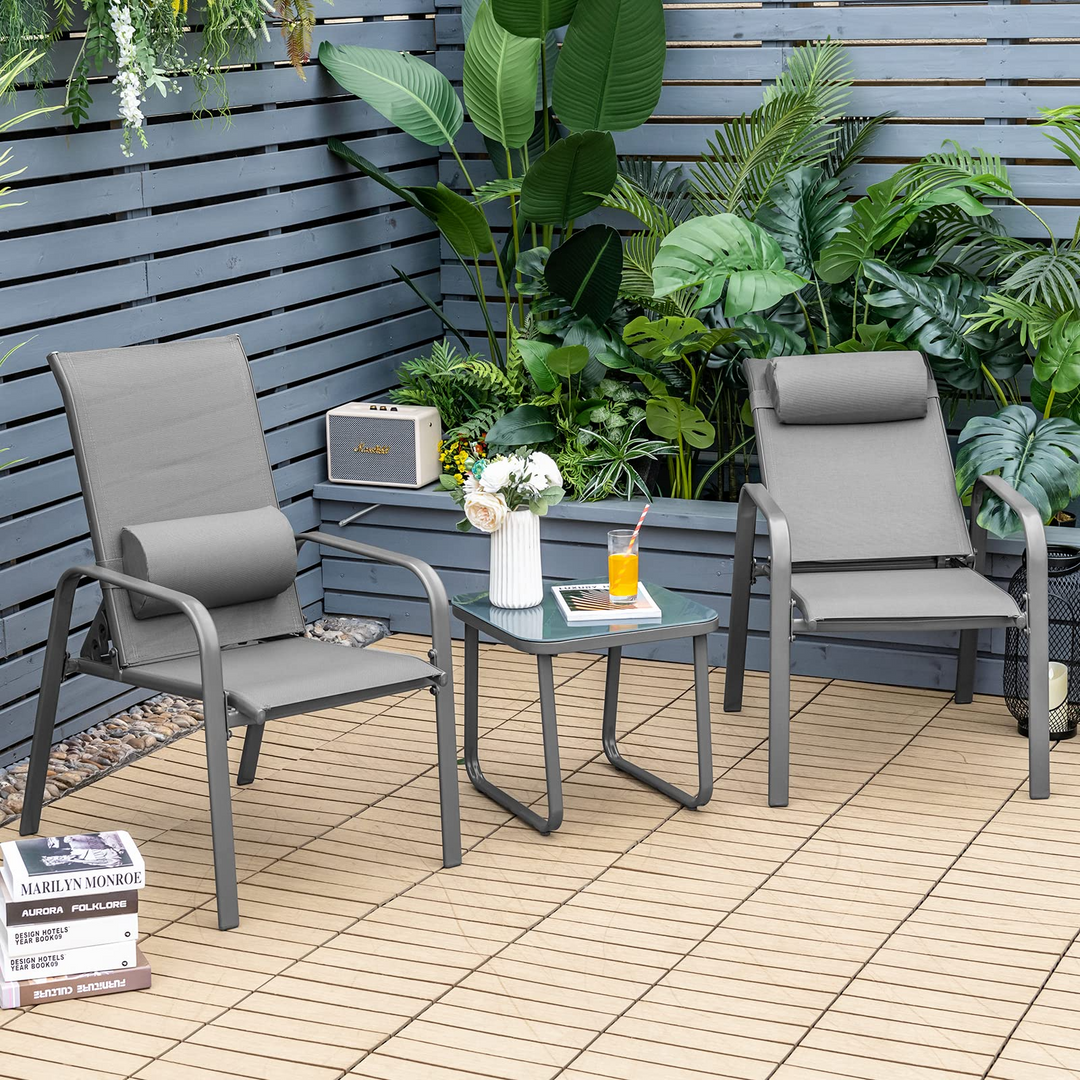 Giantex Stackable Patio Chairs with Adjustable Backrest Headrest, 3 Pieces