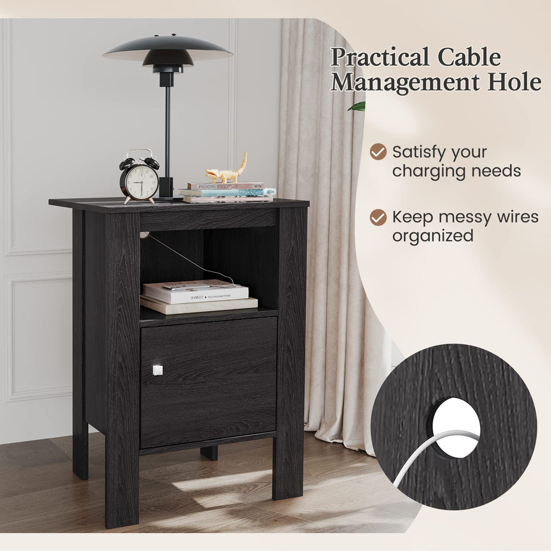 Giantex Farmhouse Nightstand Set of 2, Bedside Table w/Open Shelf &amp; Cabinet