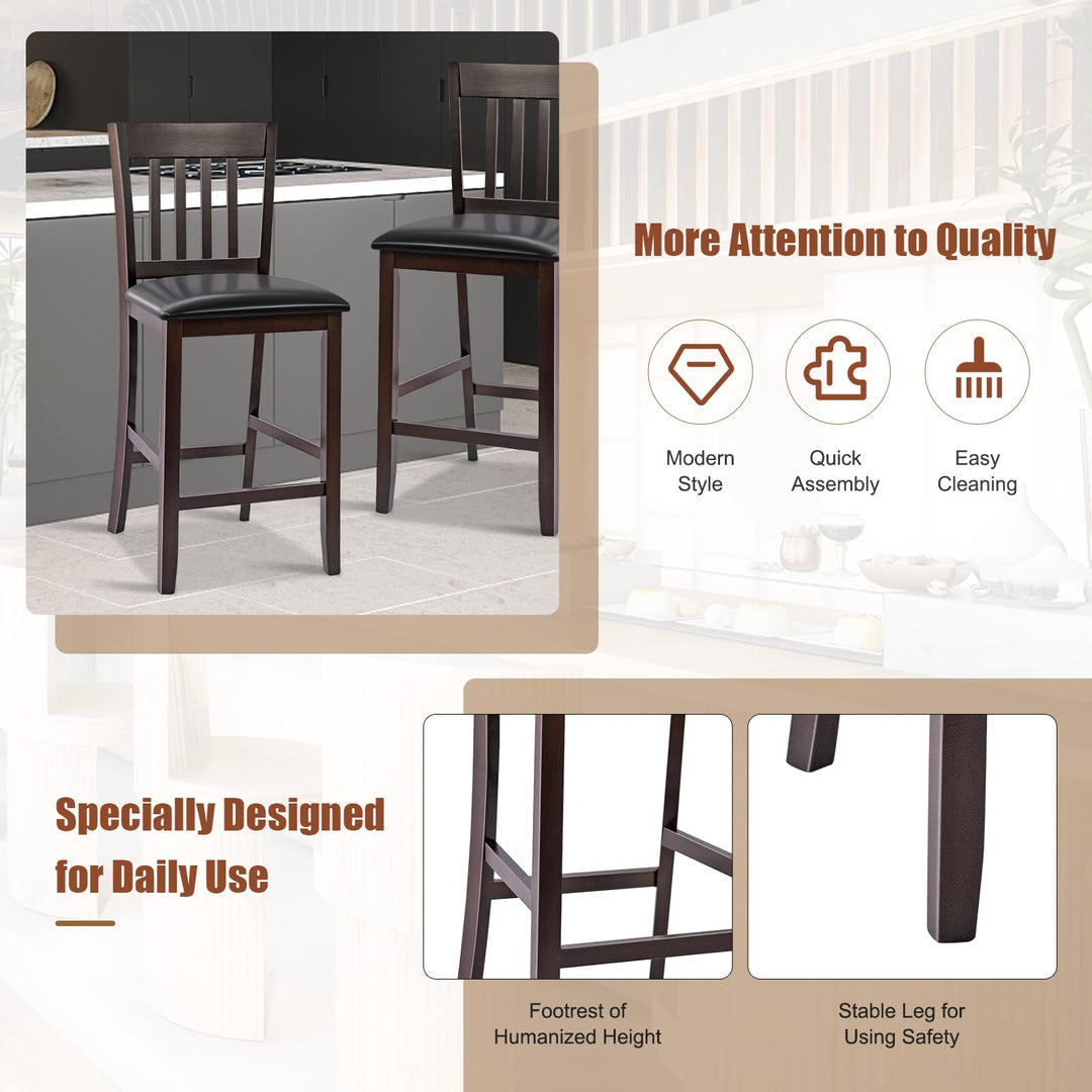 Giantex 25” Counter Height Pub Chairs with Rubber Wood Legs, Armless Bar Chairs with Elastic Cushion &amp; PU Cover for Kitchen