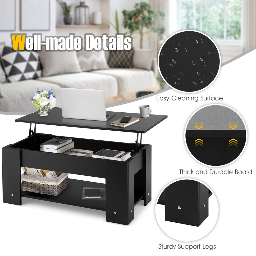 Giantex Lift Top Coffee Table, Modern Cocktail Table w/Hidden Compartment &amp; Open Storage Shelf