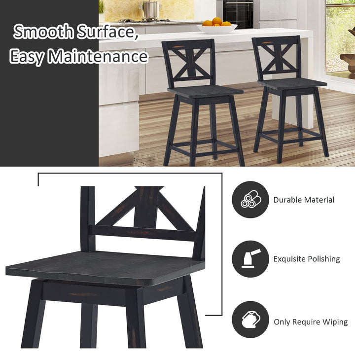 360 Degree Rubber Wood Bar Chairs, Vintage Bar Stools for Home, Restaurant &amp; Pub