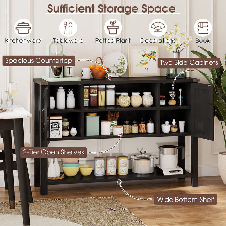 Giantex Buffet Sideboard, Farmhouse Wood Cupboard w/ 2 Storage Cabinets &amp; 2-Tier Open Shelf