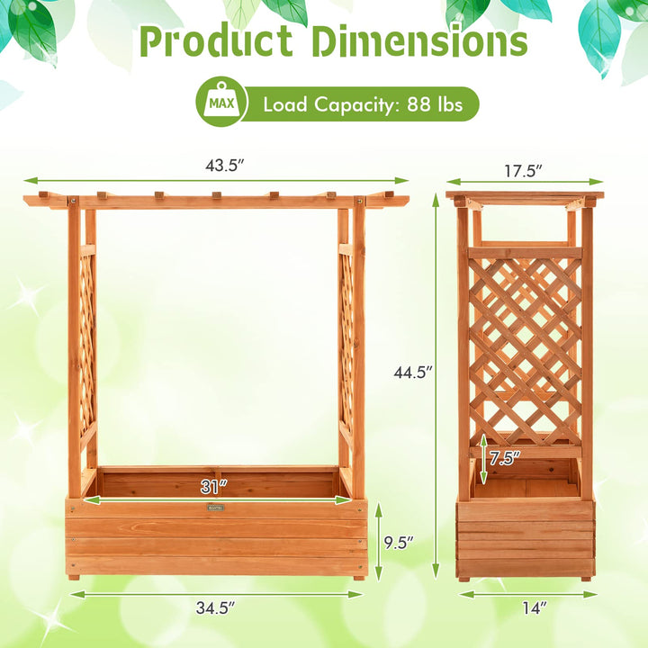 Giantex Raised Garden Bed with Trellis, Wood Planter Box with Roof &amp; Side Trellis, Drain Holes