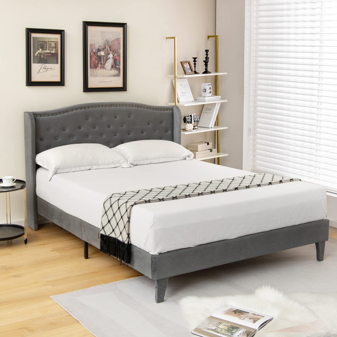 Giantex Queen/Full Size Velvet Upholstered Bed Frame