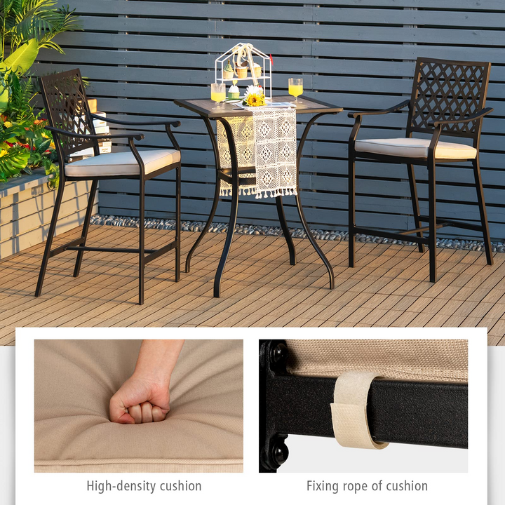 Set of 2 or 4 Patio Bar Chairs Outdoor High Chairs with Cushion Metal Bistro Stool
