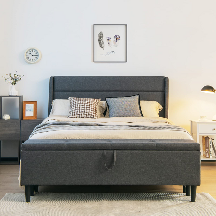 Giantex Queen/Full Size Bed Frame with Storage Ottoman