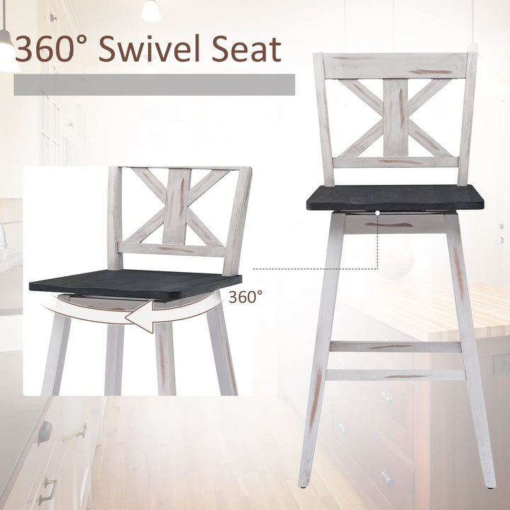360 Degree Rubber Wood Bar Chairs, Vintage Bar Stools for Home, Restaurant &amp; Pub