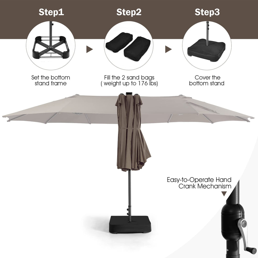 15ft Large Outdoor Umbrella Double-Sided, 48 Solar Lights, Auto-Charging Solar Panel