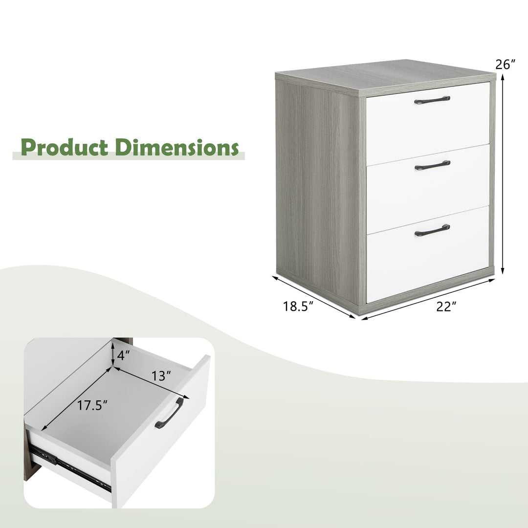Giantex Storage Drawer Dresser - Wood End Table, Night Stand with 3 Drawers (1, White &amp; Gray)