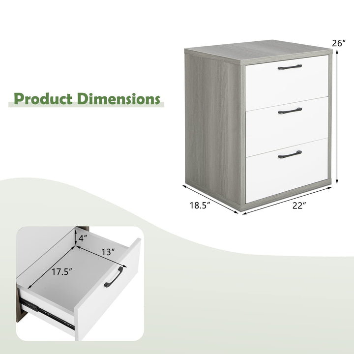 Giantex Storage Drawer Dresser - Wood End Table, Night Stand with 3 Drawers (1, White &amp; Gray)