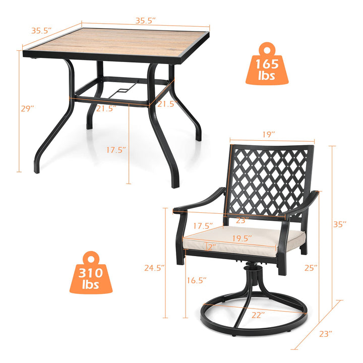 5 Piece Patio Dining Set, Outdoor Square Bistro Table for 4