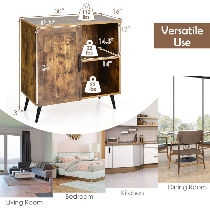 Giantex Mid-Century Storage Cabinet, Buffet Sideboard with Single Door &amp; Adjustable Shelves
