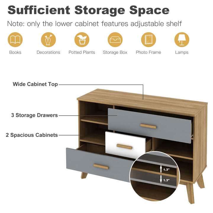 Free-Standing Storage Cabinet, Floor Cabinet with 2 Doors &amp; 3 Drawers