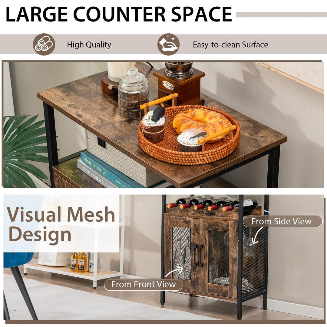 Giantex Wine Bar Cabinet, Industrial Liquor Cabinet with Glass Holder, Removable Wine Rack (Rustic Brown &amp; Black)