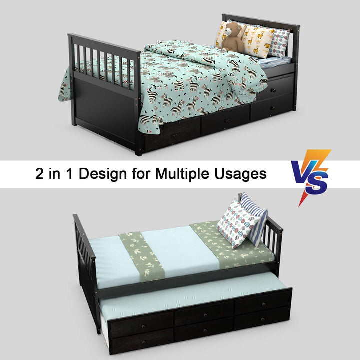 Giantex Twin Captain’s Bed with Trundle and 3 Storage Drawers