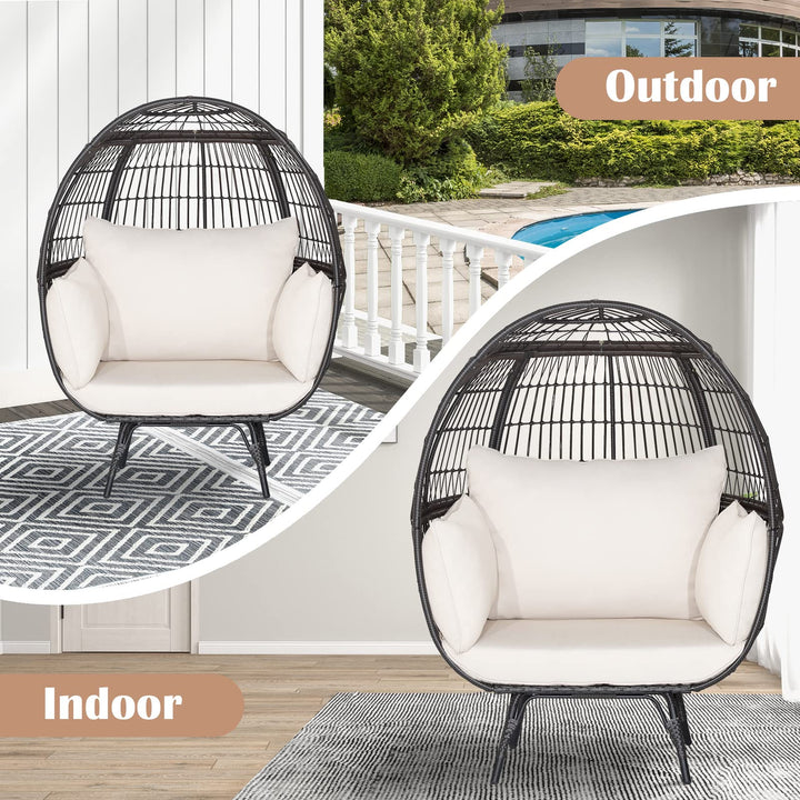 Giantex PE Rattan Egg Chair - Oversized Hammock Chair with Thick Cushions &amp; Sturdy Metal Frame