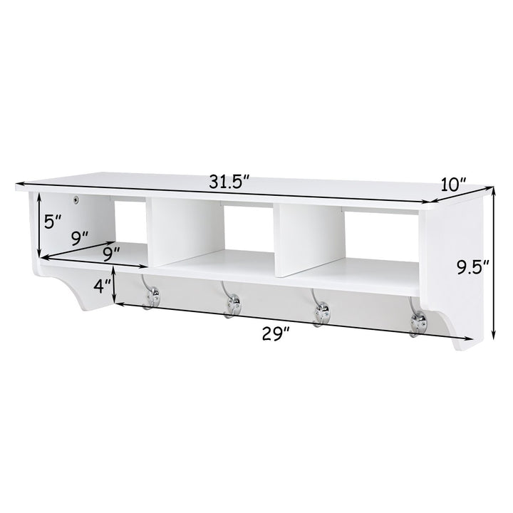 Giantex Hanging Shelf with Hooks Wall Mount Cubby Organizer with 4 Dual Hooks and Storage for Entryway