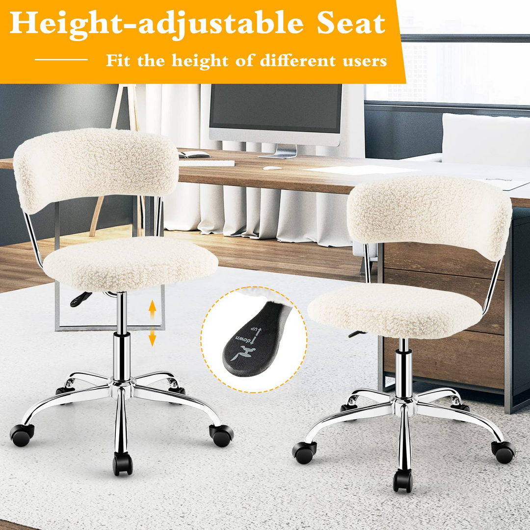 Giantex Home Office Chair, Faux Fur Low Back Swivel Leisure Chair w/Height Adjustable Padded Seat