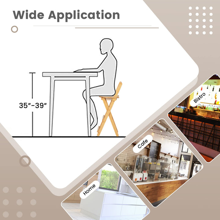 Folding Bamboo Bar Stools 24” Kitchen Counter Height Stool with Backrest &amp; Footrest