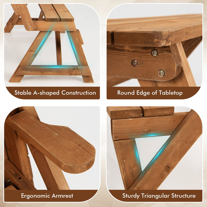 Giantex Wooden Picnic Table Set, 2 in-1 Folding Picnic Bench Set Transforming Interchangeable