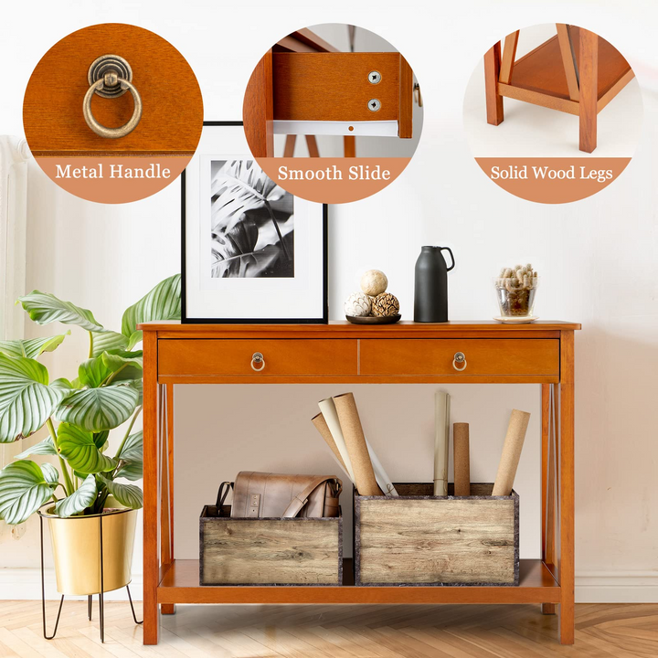 Console Table Entryway Sofa Side Table with 2 Drawers &amp; Open Shelf