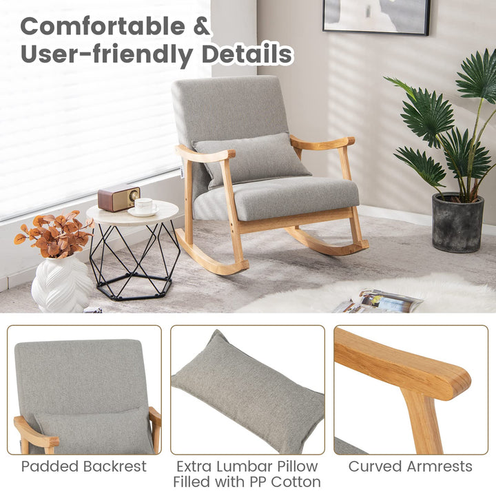 Giantex Upholstered Rocking Chair - Modern Rocker with Rubber Wood Frame, Comfy Backrest &amp; Seat