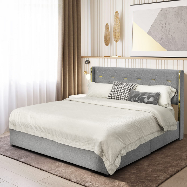 Giantex Queen/Full Size Upholstered Bed Frame with 4 Drawers