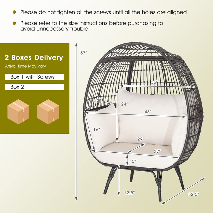 Giantex PE Rattan Egg Chair - Oversized Hammock Chair with Thick Cushions &amp; Sturdy Metal Frame