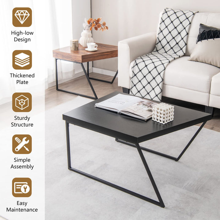 Giantex Stacking Coffee Table Set of 2, Black &amp; Brown Modern Side Table