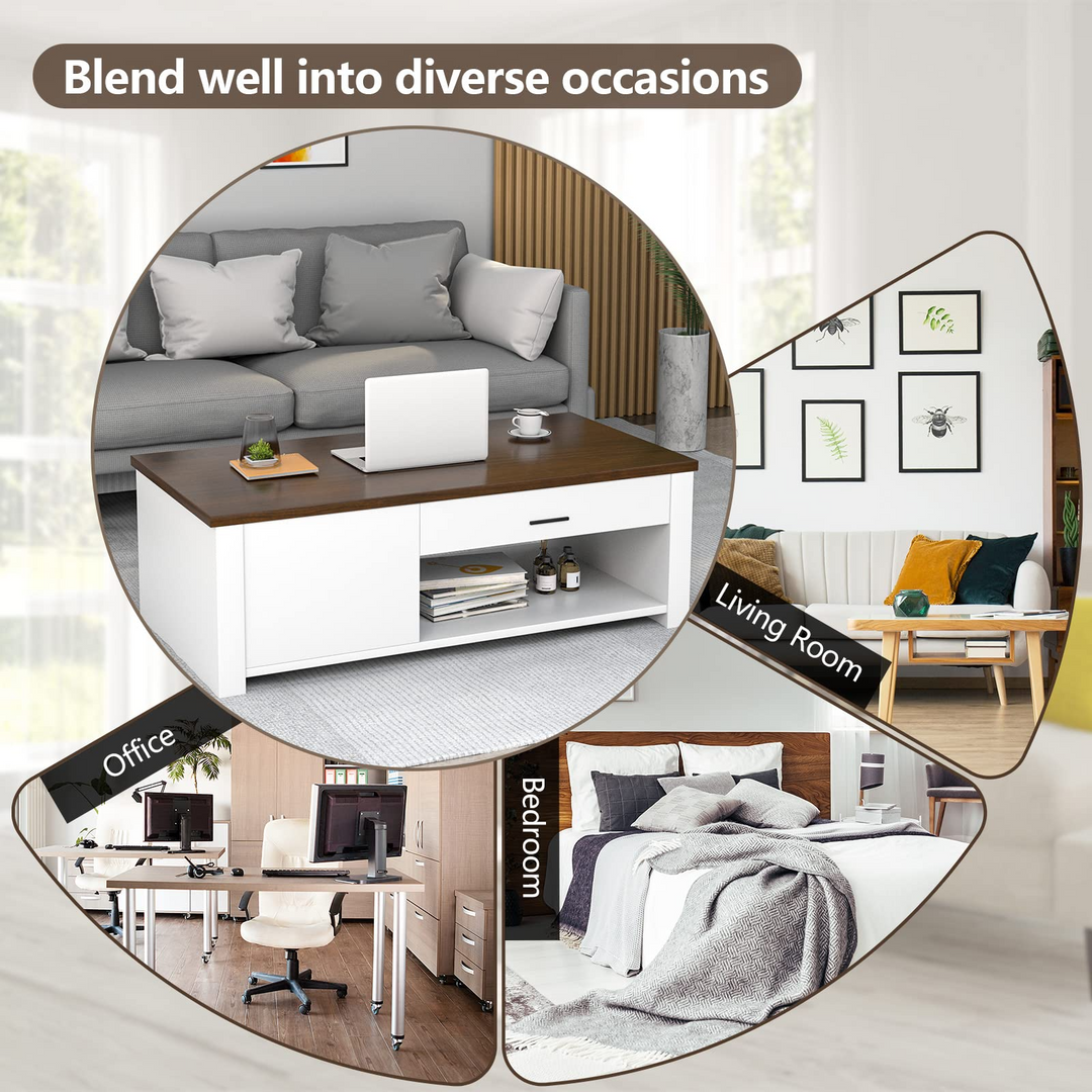 Modern Couch Table with Front &amp; Back Drawers &amp; Compartments, 47.2"x23.6"x16.1"