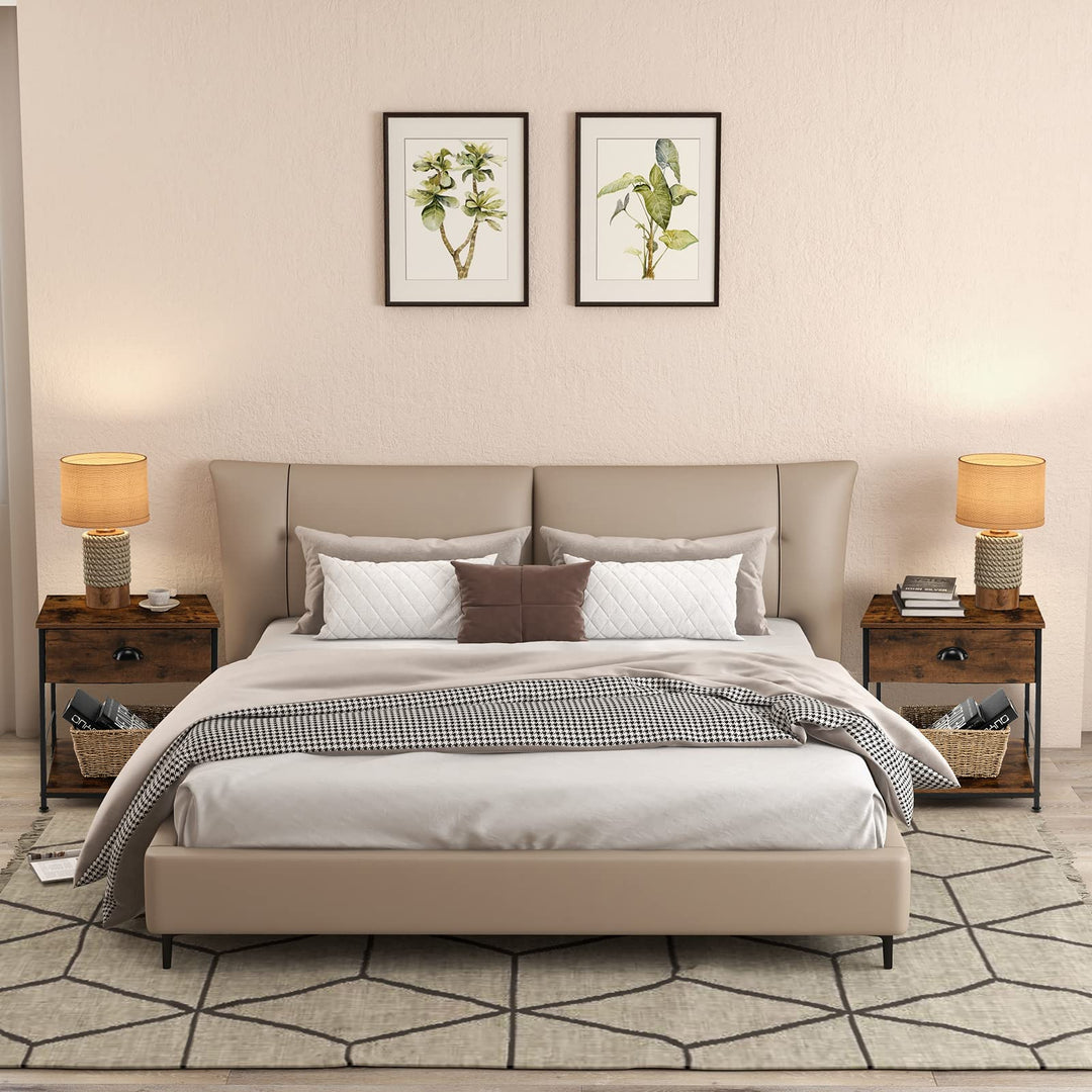 Giantex Nightstand with Drawers, Bedside Table w/Removable Fabric Bins &amp; Pull Handle