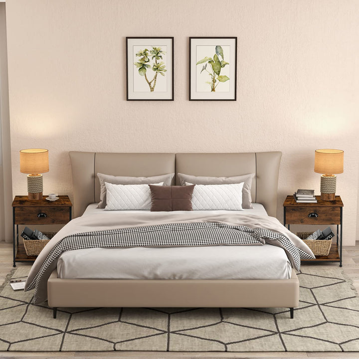 Giantex Nightstand with Drawers, Bedside Table w/Removable Fabric Bins &amp; Pull Handle