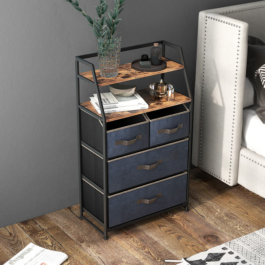 Giantex 4-Drawer Storage Dresser for Bedroom - Tall Storage Tower Unit with 2-Tier Shelf &amp; Fabric Bins