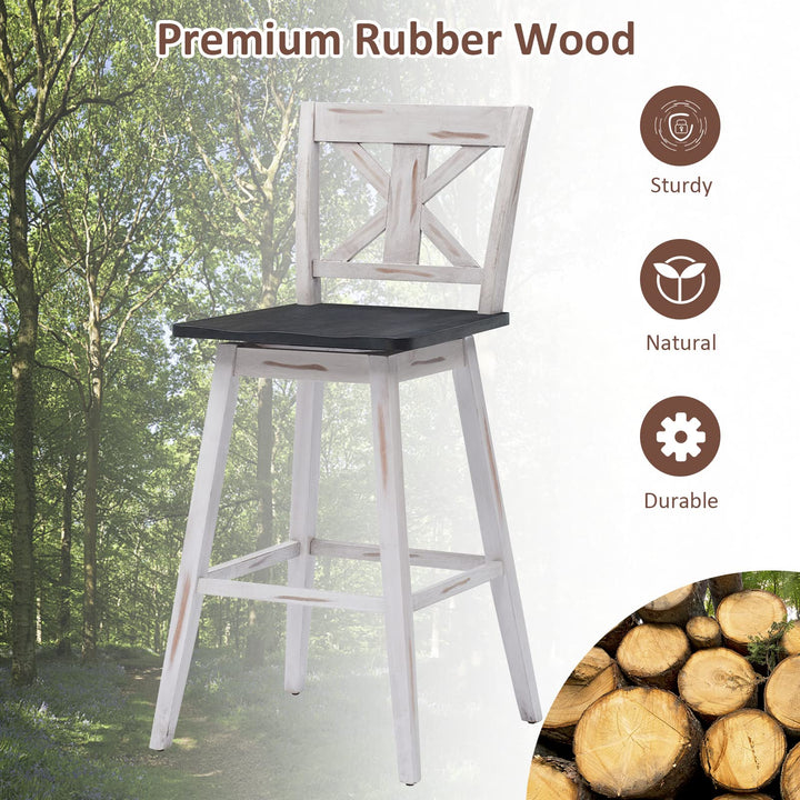 360 Degree Rubber Wood Bar Chairs, Vintage Bar Stools for Home, Restaurant &amp; Pub