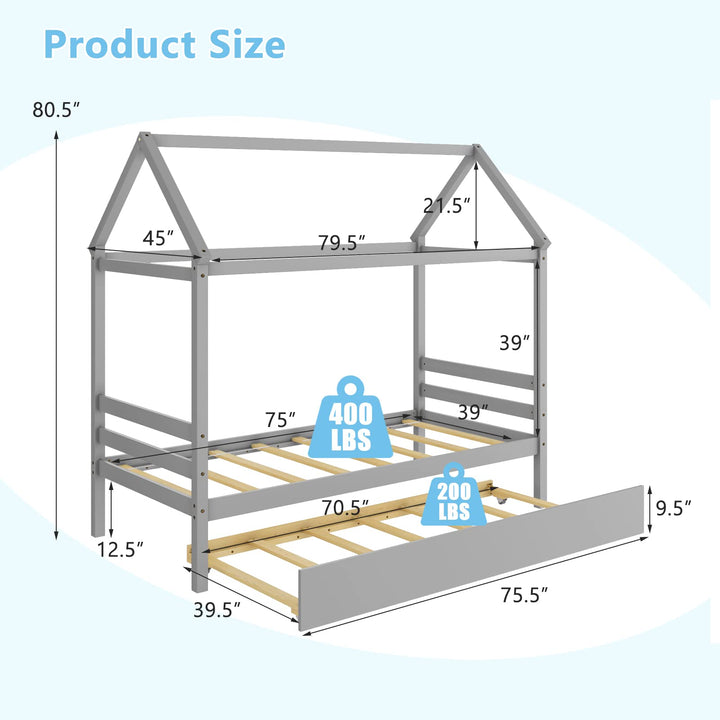 Giantex House Bed with Trundle, Solid Wood Twin Size Daybed for Girls &amp; Boys