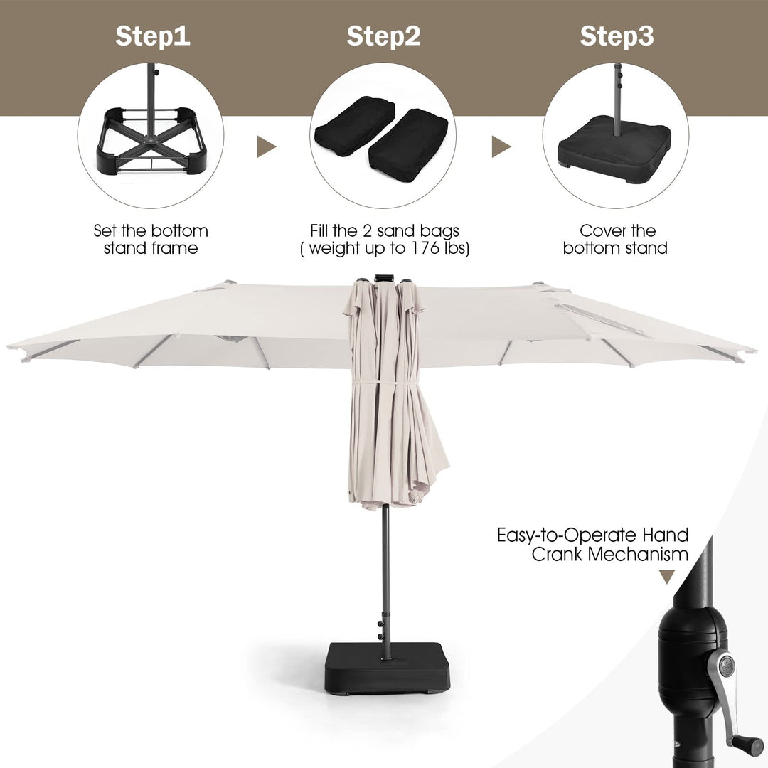 15ft Large Outdoor Umbrella Double-Sided, 48 Solar Lights, Auto-Charging Solar Panel