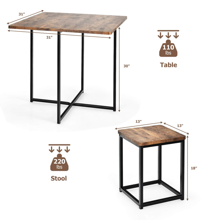 5 Piece Dining Table Set, Dining Set for 4 with Square Stools, Walnut &amp; Black