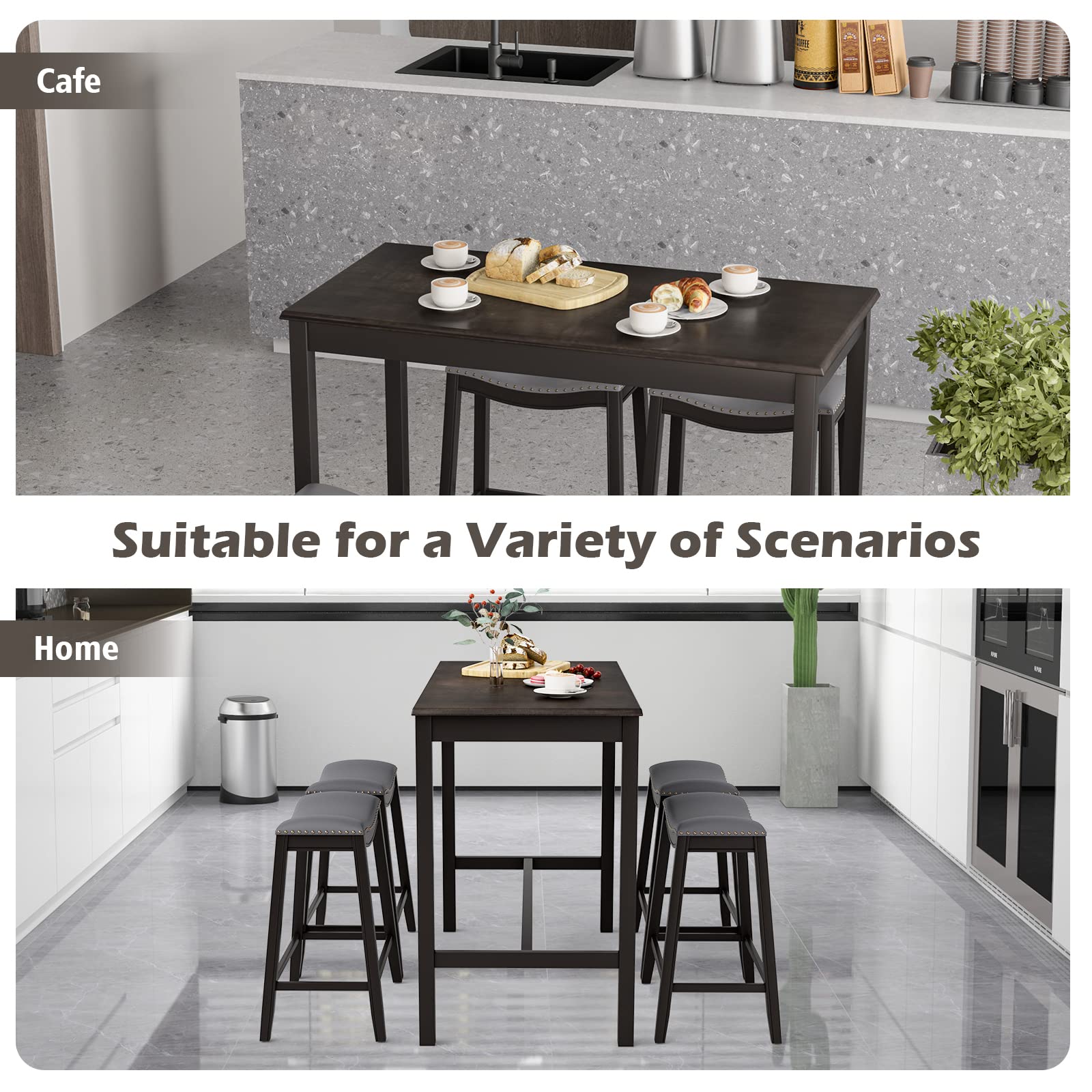 Giantex Dining Table Set for 4, Kitchen Counter Height Table w/ 4 Stools (Black)