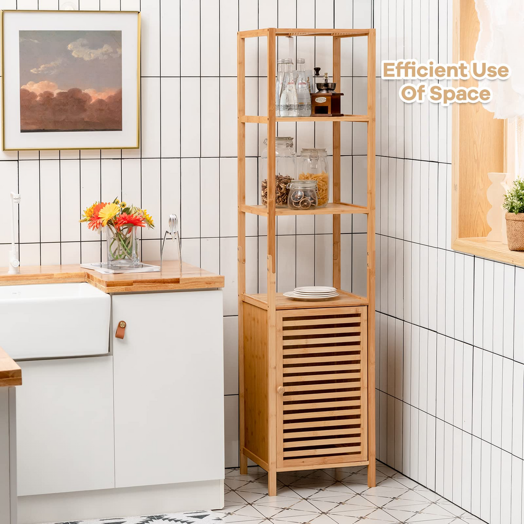 3-Tier Slim Shelving Unit with Shutter Door &amp; Anti-Toppling Device