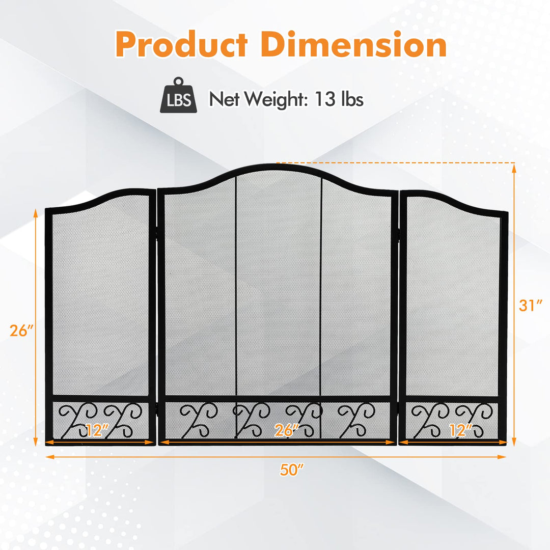 Giantex 3-Panel Folding Fireplace Screen Black - 50 x 31 Inch No Assembly Required Decorative Freestanding Steel Mesh Fire Screen
