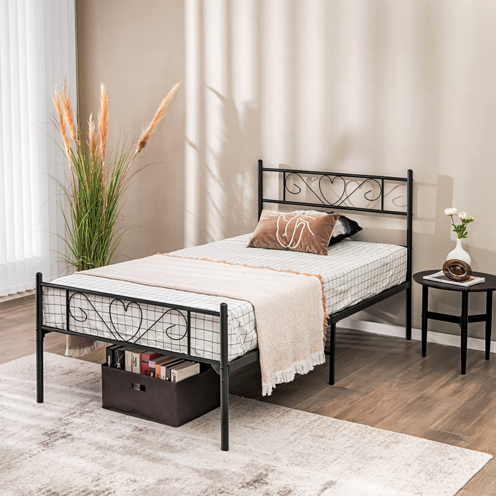 Twin XL Metal Bed Frame with Heart-shaped Headboard