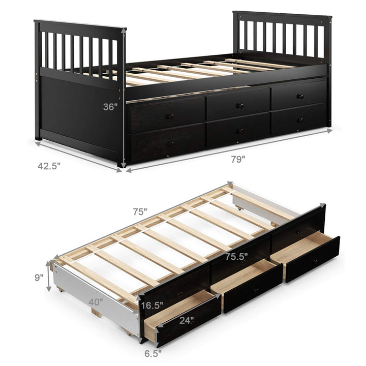 Giantex Twin Captain’s Bed with Trundle and 3 Storage Drawers