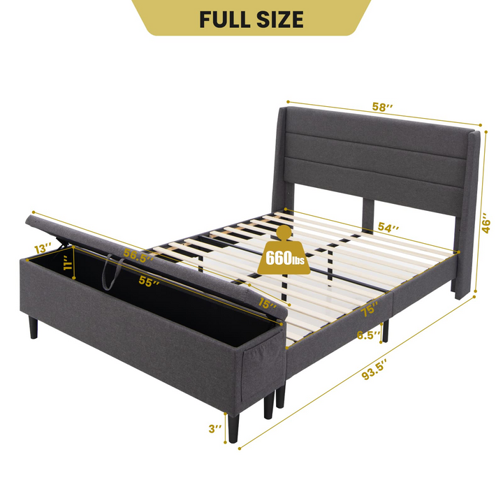 Giantex Queen/Full Size Bed Frame with Storage Ottoman
