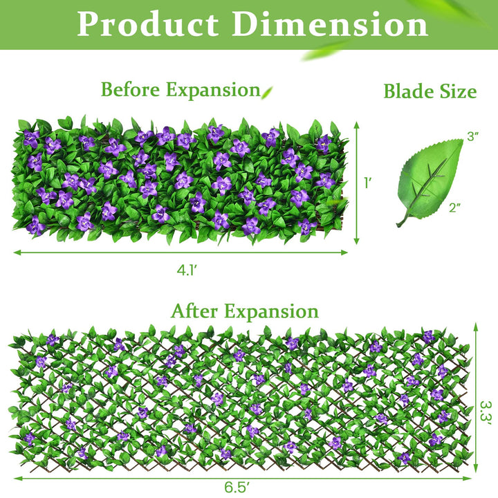 Expandable Fence with Leaves, 6.5ft Privacy Screen Decorative Fake Ivy Fencing Panel