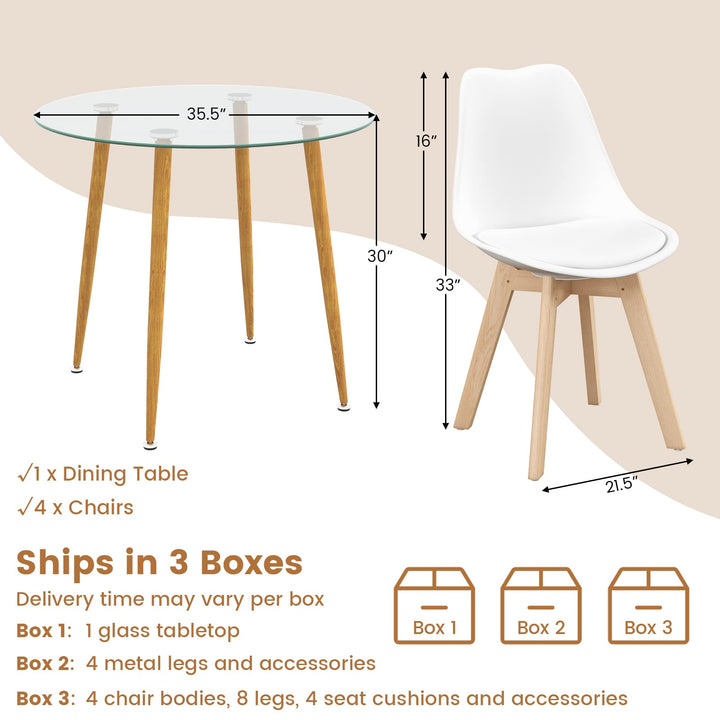 Giantex Dining Table Set | 1 Round Tempered Glass Table &amp; 4 High Back Chairs
