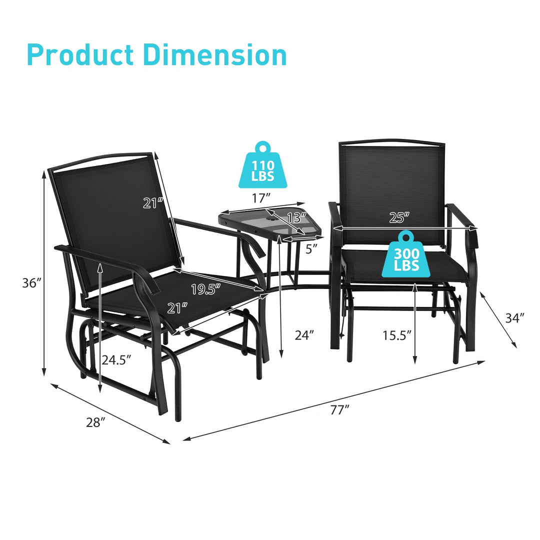 Giantex Outdoor Glider Chairs with Table &amp; Umbrella Hole