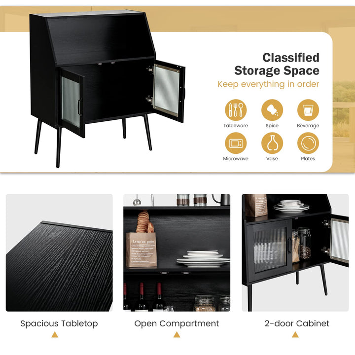 Giantex Buffet Cabinet with Storage, Farmhouse Sideboard with Open Shelves &amp; Tempered Glass Door