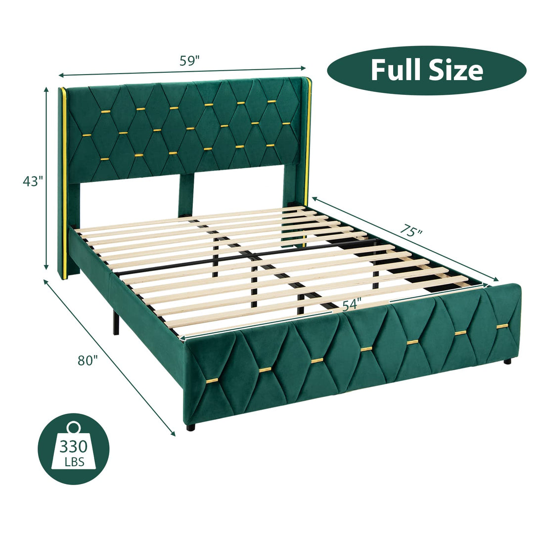 Giantex Upholstered Platform Bed Frame, Full Size Bed with Adjustable Headboard &amp; Wooden Slat Support
